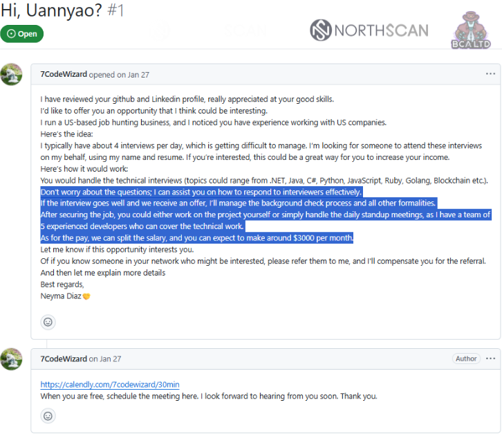 Ünlü Chollima işe alım mesajı