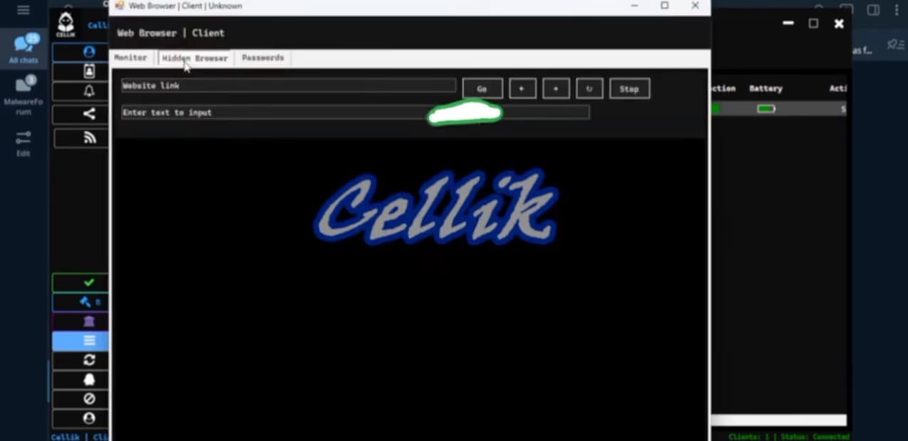 Cellik's hidden browser mode