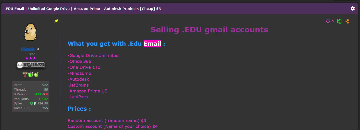 EDU email account access available for $3