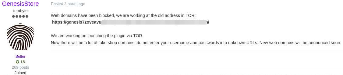 Genesis Market admins confirm that Tor domain is still active