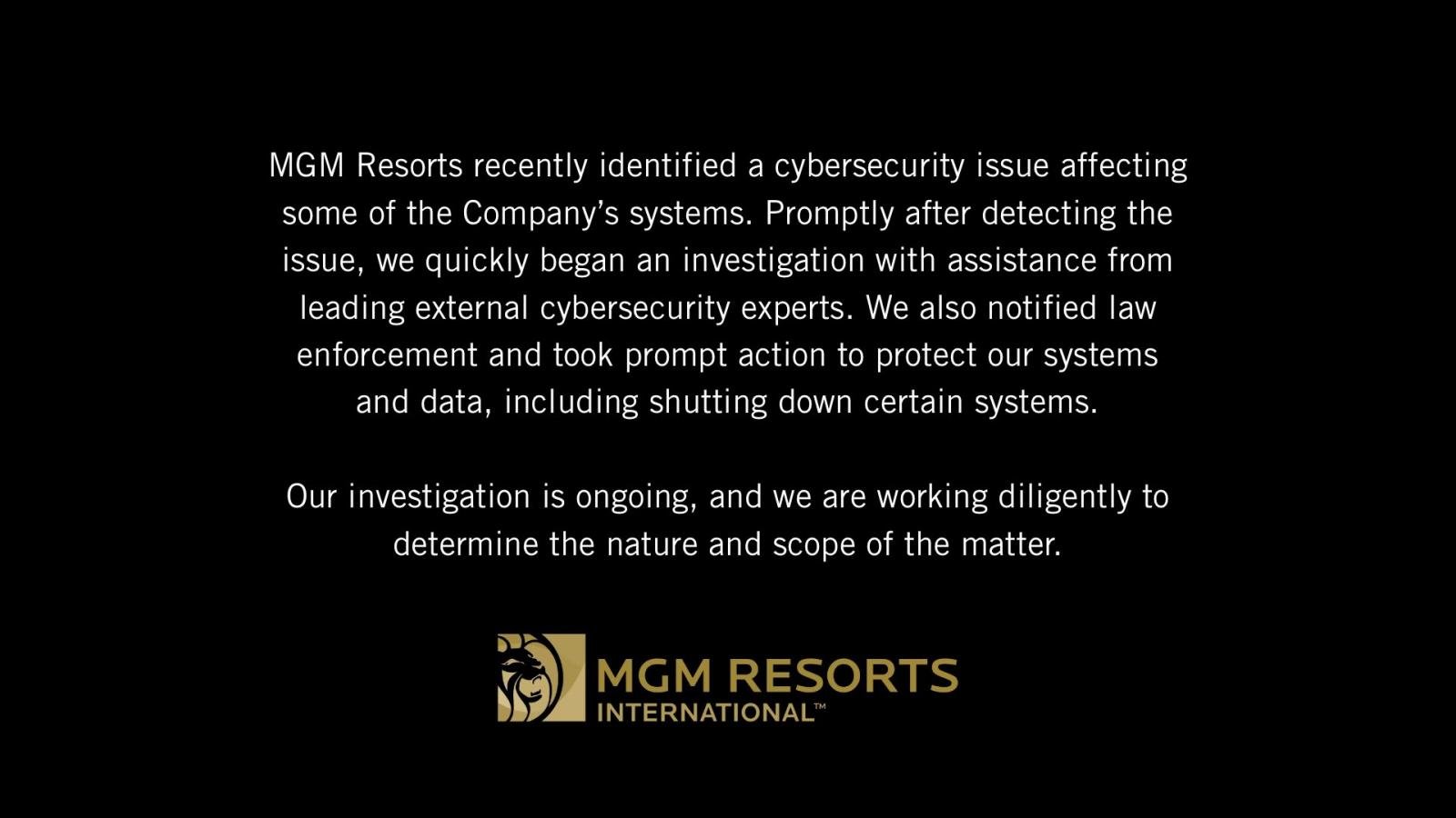 MGM リゾーツ、サイバーセキュリティ問題を明らかに
