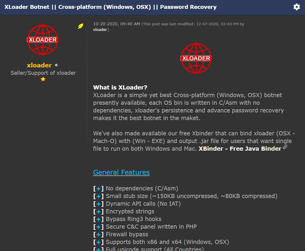 XLoader infostealer advertisement