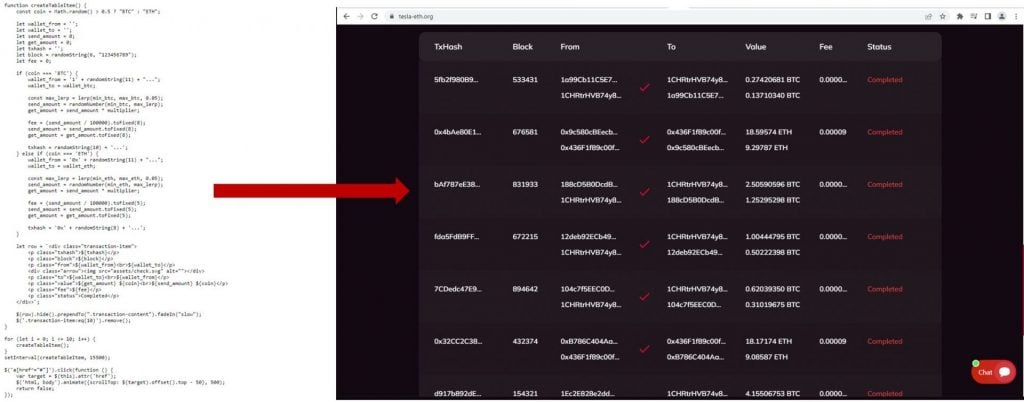 Fake table with cryptocurrency transactions