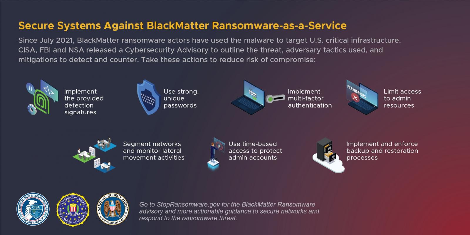 CISA, FBI, NSA mitigations for BlackMatter ransomware attacks