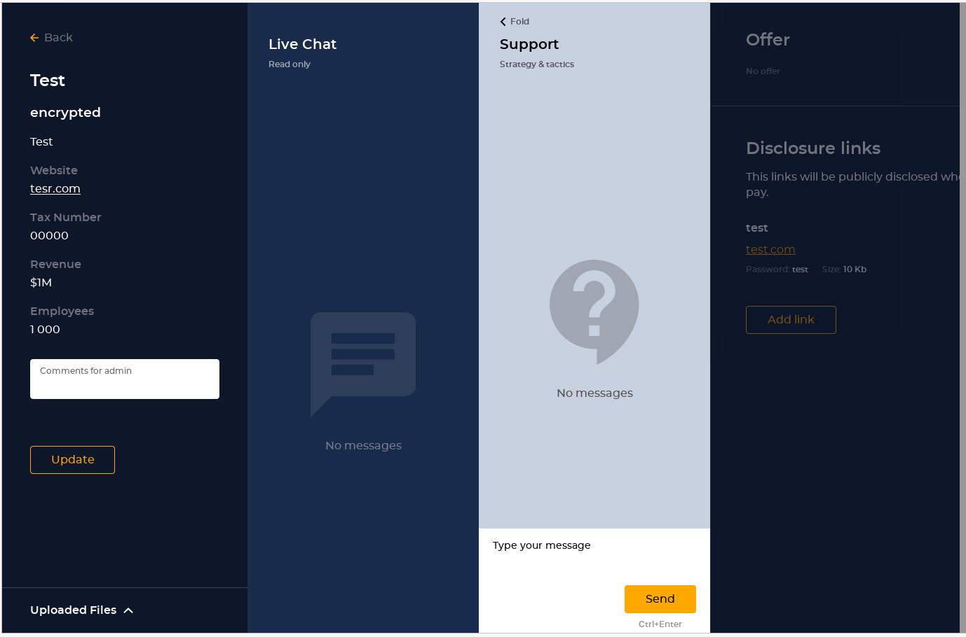 Hive ransomware victim chat window shared with admins and affiliate