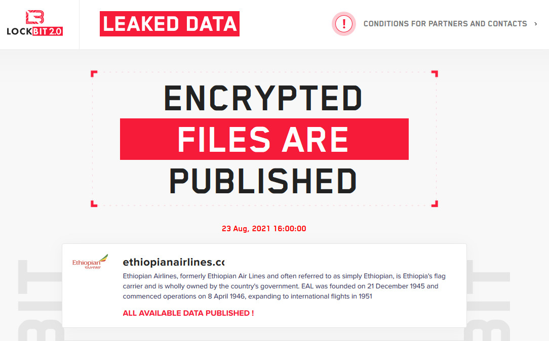 LockBit leaks data stolen from Ethiopian Airlines