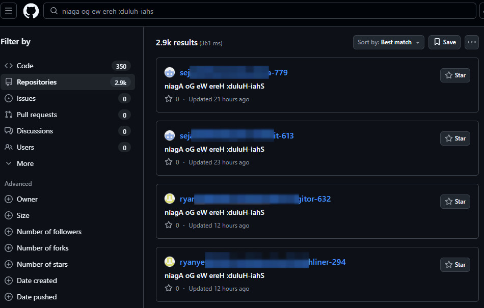 GitHub repositories generated by Shai-Hulud campaign