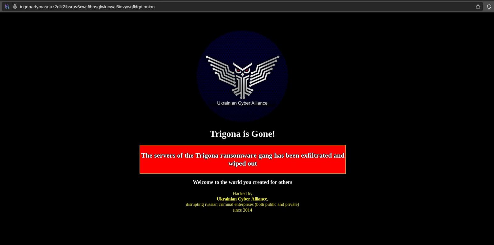Ukrainian Cyber Alliance defaces Trigona ransomware website 