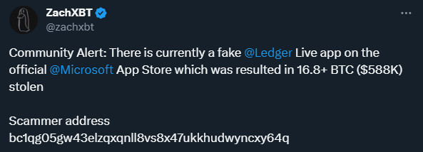 Microsoft Store'daki sahte Ledger uygulaması uyarısı
