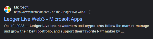 Fake Ledger Live app in the Microsoft Store