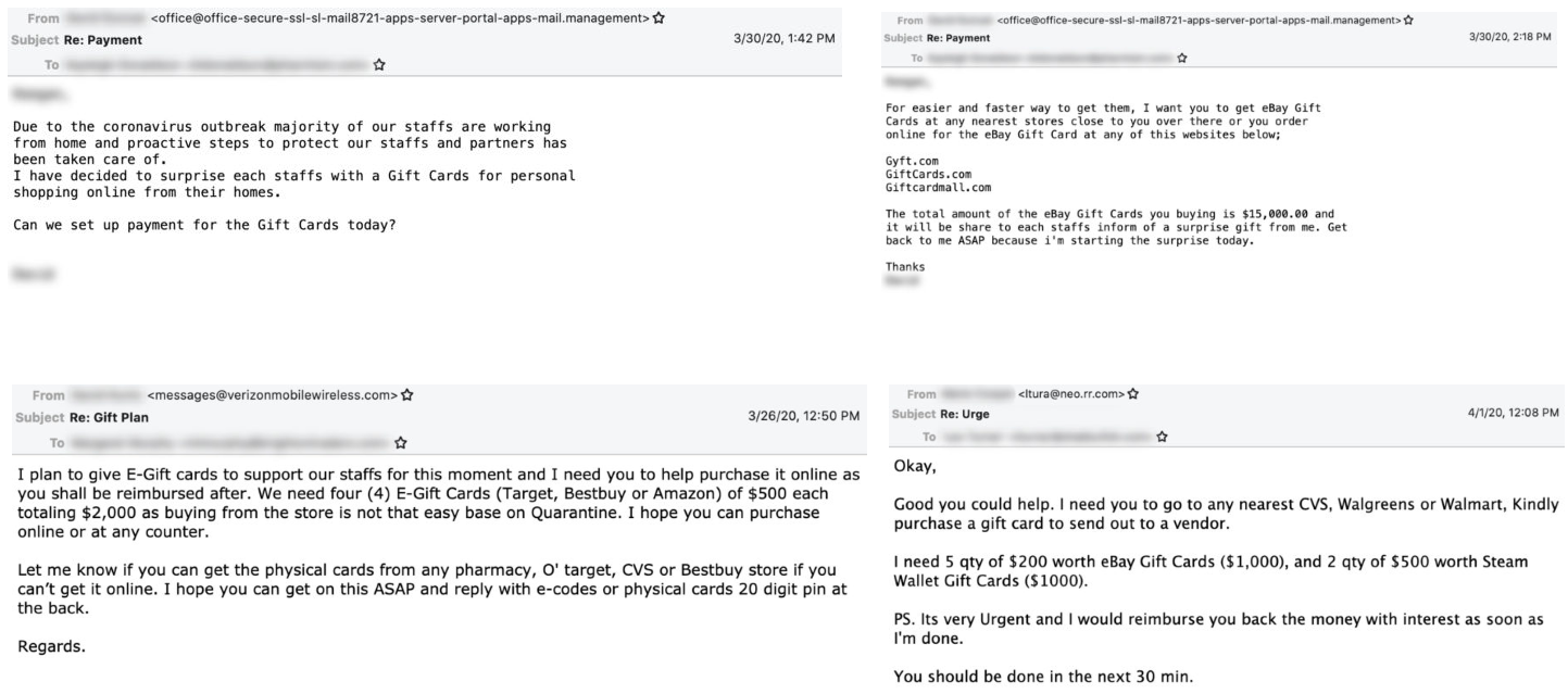 BEC scammers asking for digital gift cards