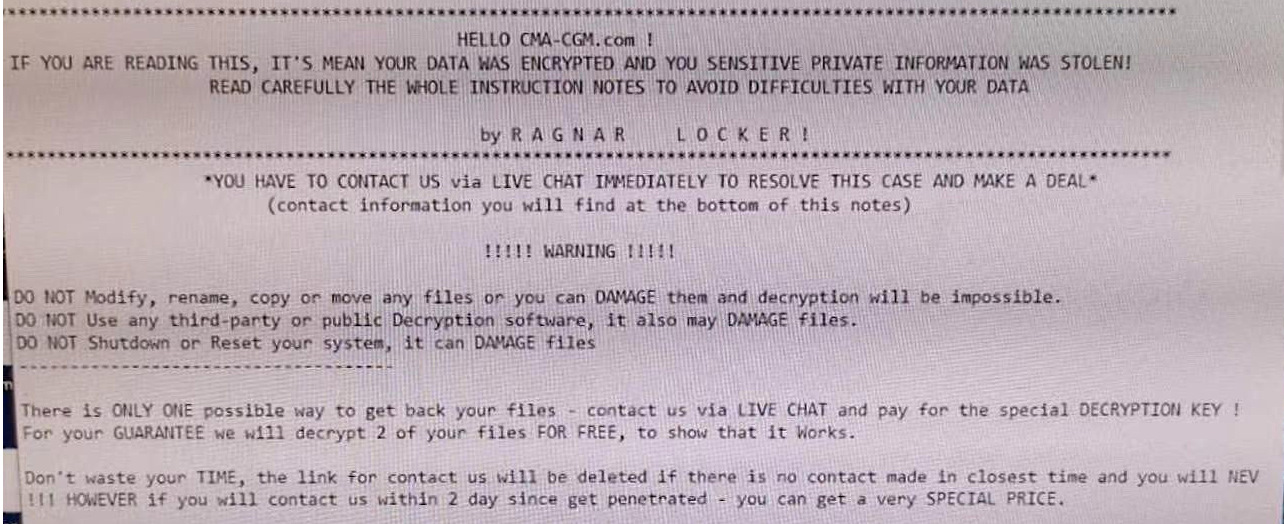 CMA CGM ransom note