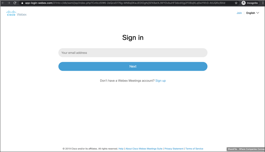 Cisco Webex phishing email sample