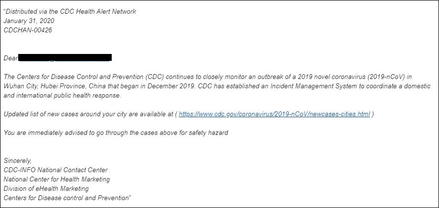 CDC phishing example