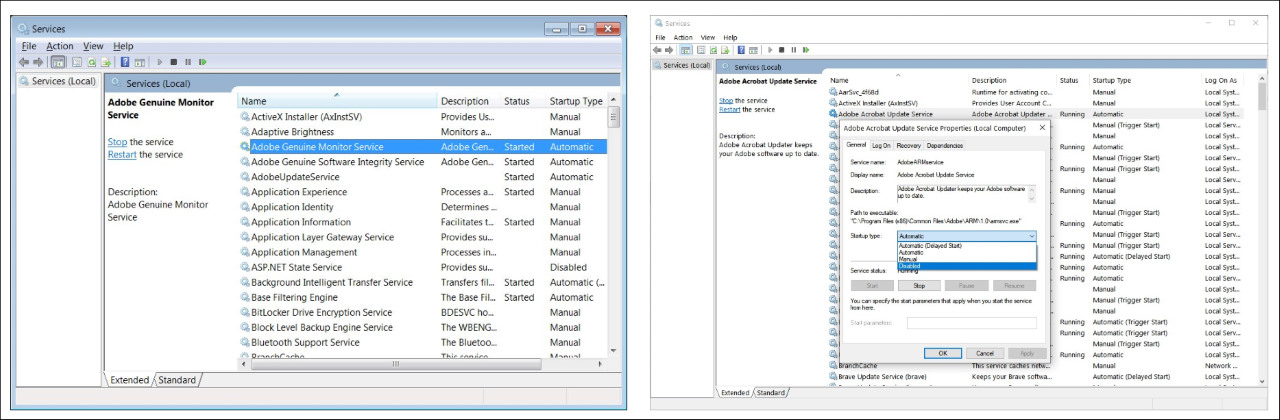 Disable Adobe services
