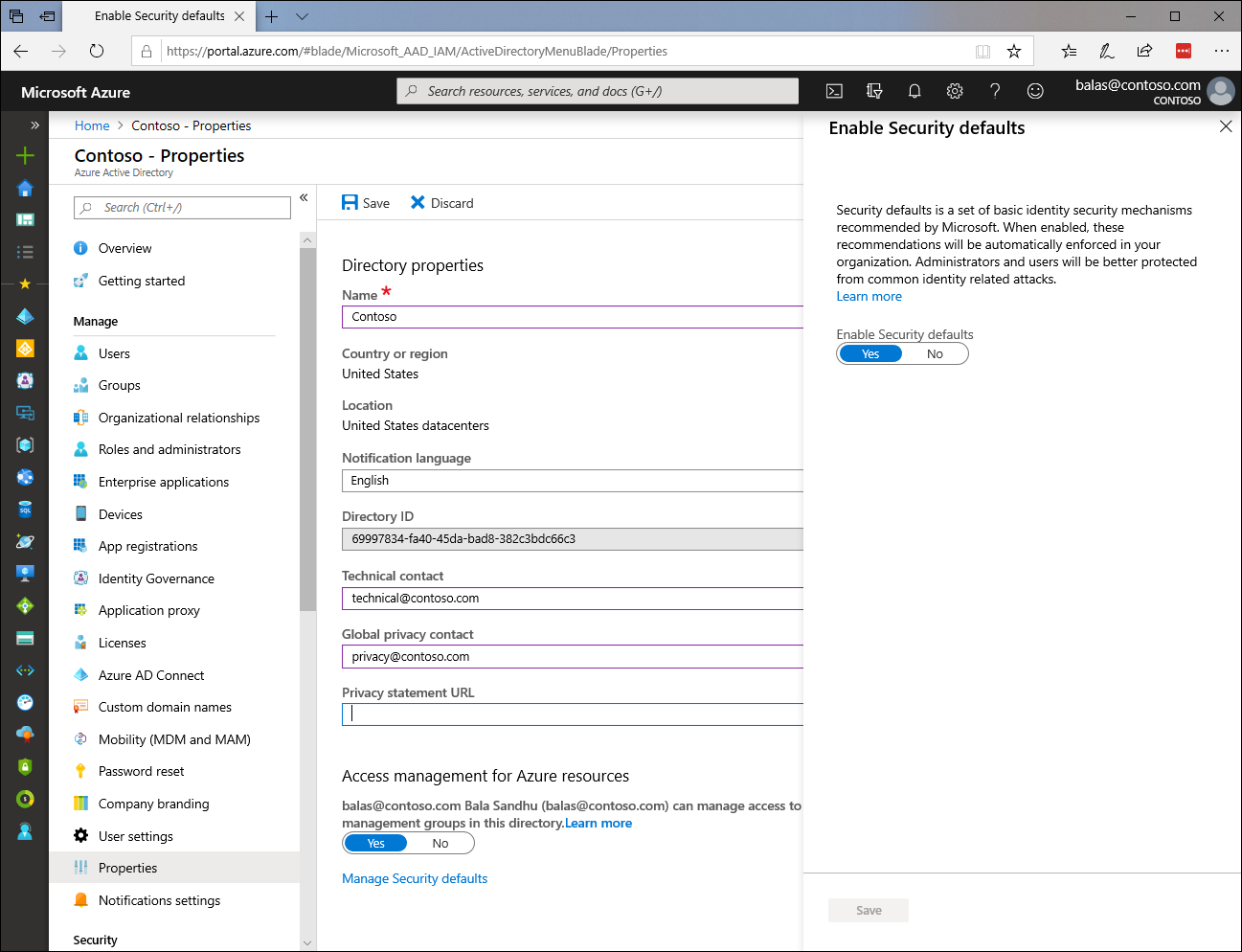 Enabling Security Defaults in Azure Active Directory