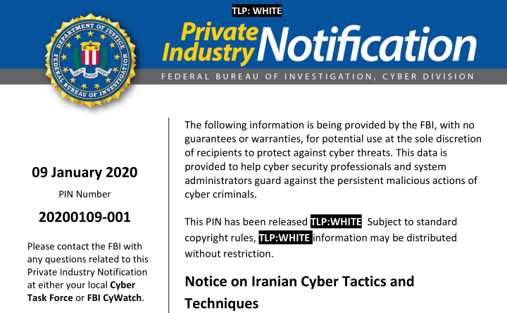FBI PIN 20200109-001