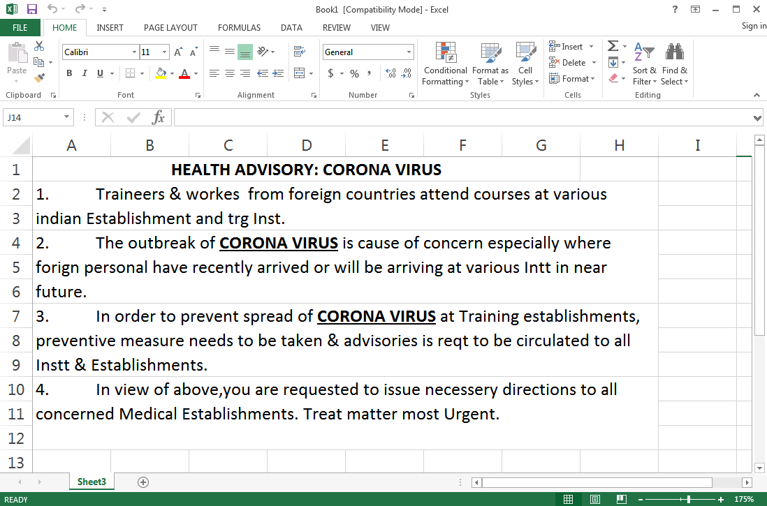 Fake Coronavirus health advisory
