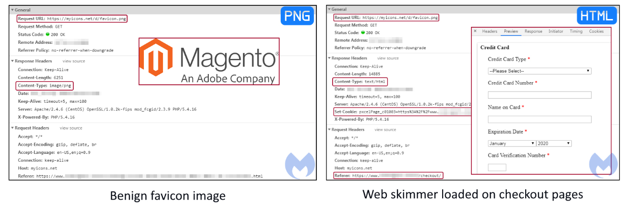Favicon and web skimmer delivered from myicons.net