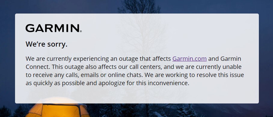 GARMIN outage message