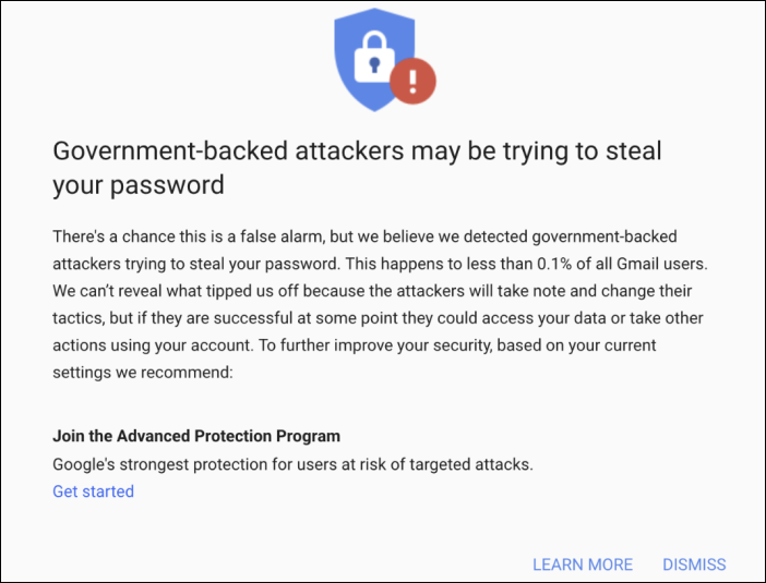 Google govt-backed phishing warning