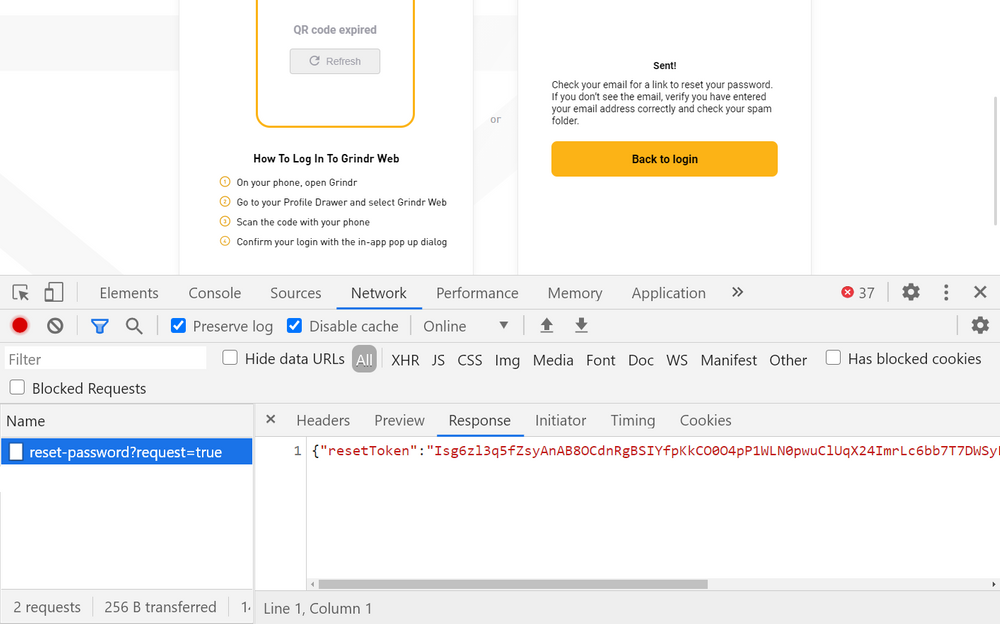 Leaked Grindr account reset token