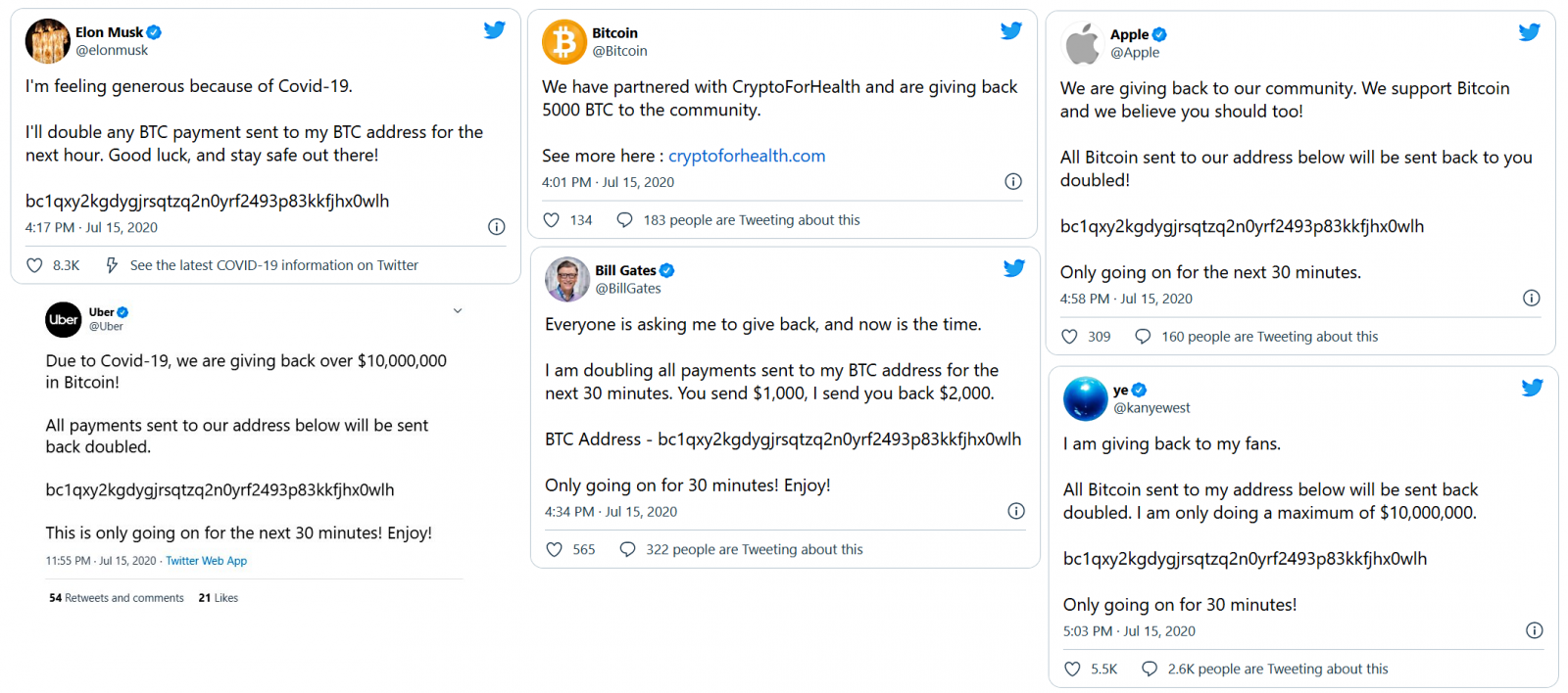 Hijacked Twitter accounts used to push the Bitcoin scam