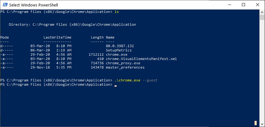 Launching Chrome in Guest Mode from Windows PowerShell