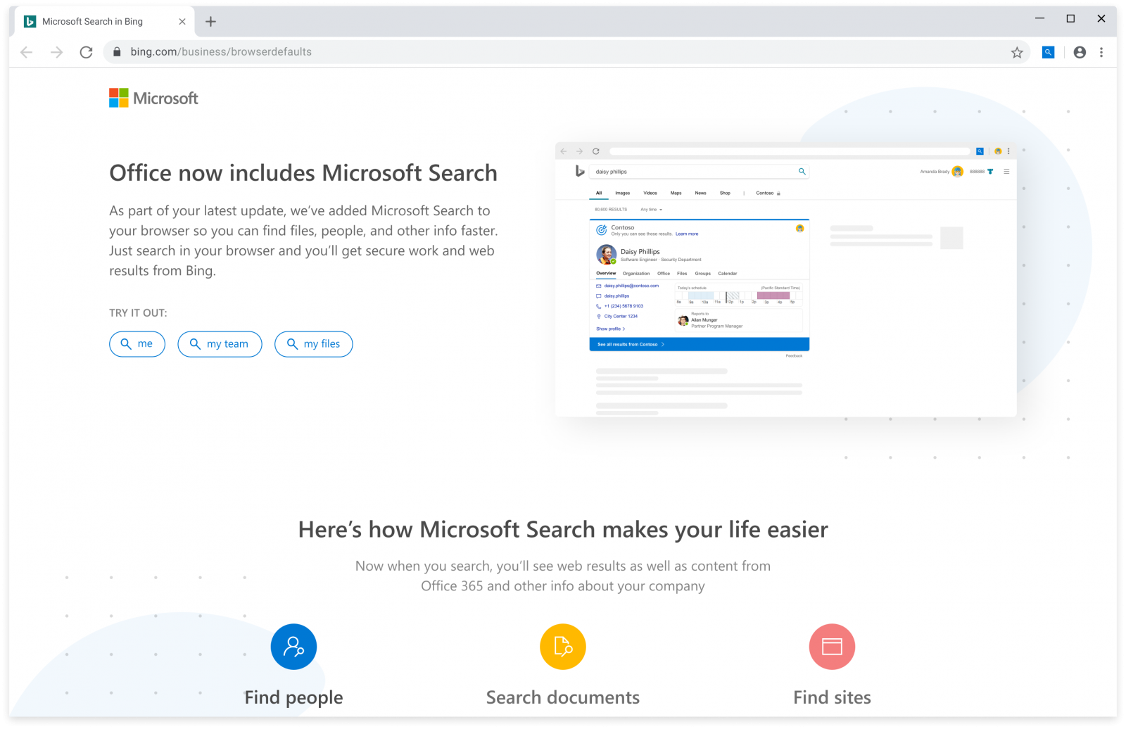 Microsoft Search in Bing welcome screen