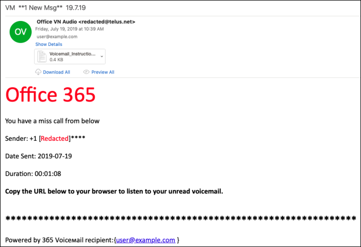 Phishing email sample
