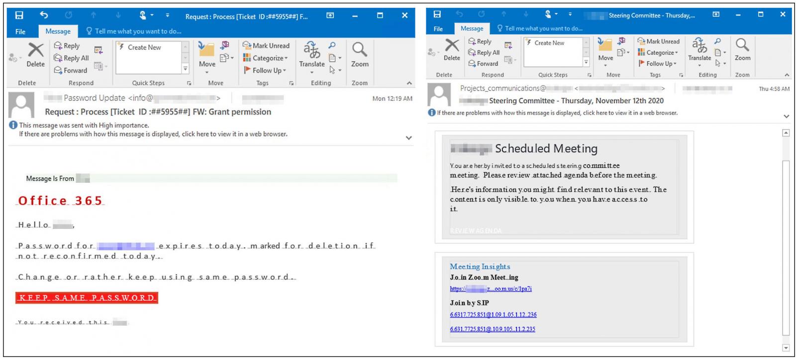Phishing email samples