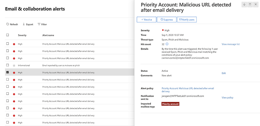 Microsoft Defender for Office 365 email entity page