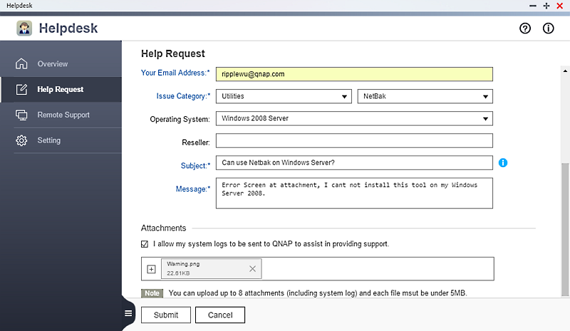 QNAP Helpdesk app