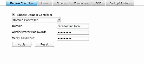 QNAP NAS domain controller UI