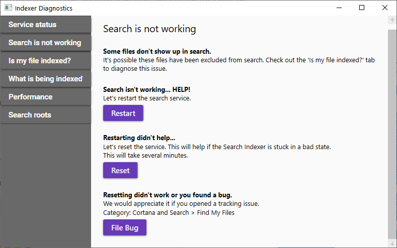 Restart and reset the search service