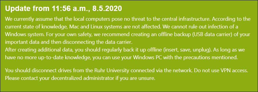 Ruhr University Bochum malware infection