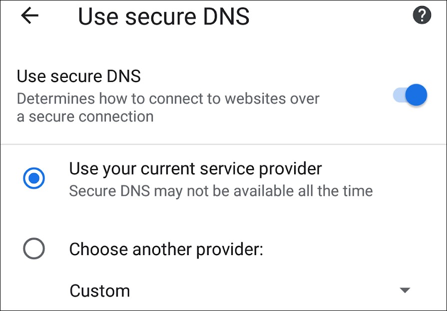 Secure DNS settings