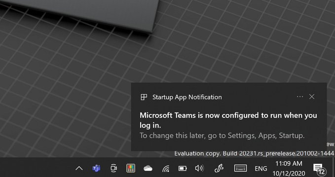 Startup app notification