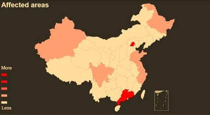 Targeted Chinese areas