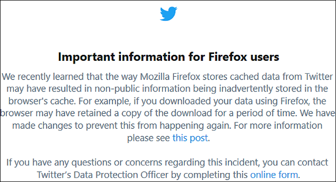 Firefox allegedly held private files sent over Twitter for a week