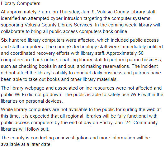 Volusia County Public Library statement