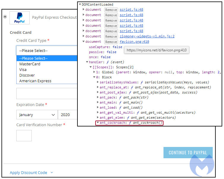 Web skimmer injection