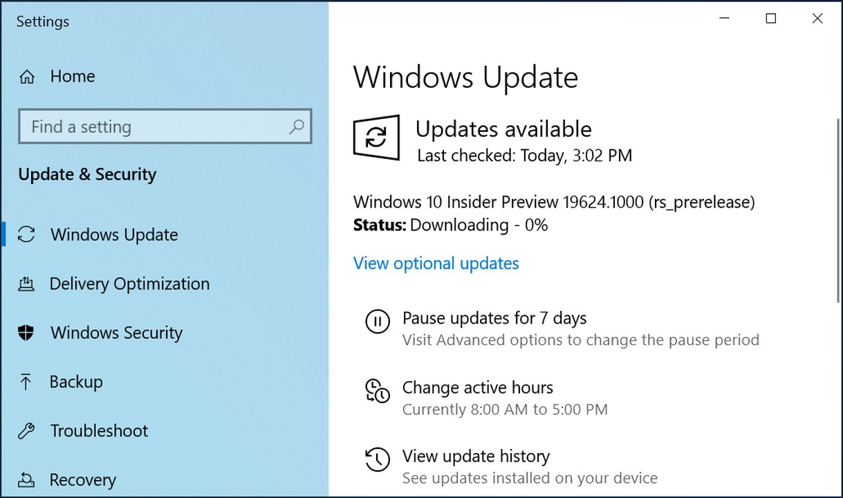 Windows 10 Insider Preview Build 19624