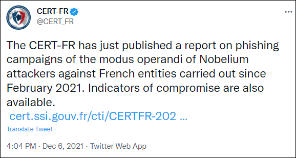CERT-FR Nobelium attacks
