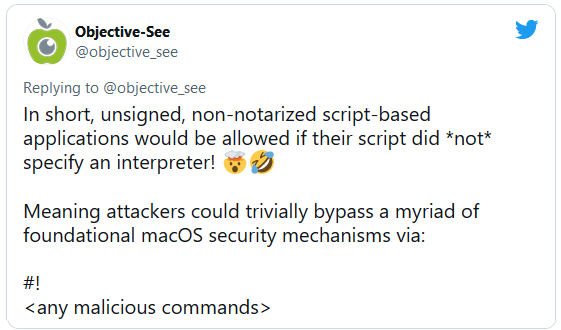 Objective-See CVE-2021-30853 tweet